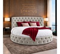 Stratus Interiors Globe Chesterfield Round Bed Frame With Mattress - Luxury Upholstered 6Ft Diameter Bed - Sliver Plush