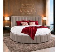 Stratus Interiors Globe Chesterfield Round Bed Frame With Mattress - Luxury Upholstered 6Ft Diameter Bed - Pebble Plush