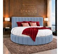Stratus Interiors Globe Lines Round Bed Frame With Mattress - Luxury Upholstered 6Ft Diameter Bed - Pebble Plush