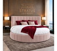 Stratus Interiors Globe Lines Round Bed Frame With Mattress - Luxury Upholstered 6Ft Diameter Bed - Pink Plush