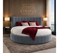 Stratus Interiors Globe Lines Round Bed Frame With Mattress - Luxury Upholstered 6Ft Diameter Bed -Sliver Plush