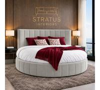 Stratus Interiors Globe Lines Round Bed Frame With Mattress - Luxury Upholstered 6Ft Diameter Bed -Steel Plush