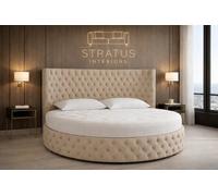 Stratus Interiors Globe Round Velvet Chesterfield Bed With Round Mattress 5Ft And 6Ft Diameter