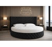 Stratus Interiors Globe Round Velvet Chesterfield Bed with Round Mattress in Black | Size: King Stratus Interiors Black King