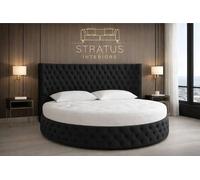 Stratus Interiors Globe Round Velvet Chesterfield Bed with Round Mattress in Black | Size: Super King Stratus Interiors Black Super King
