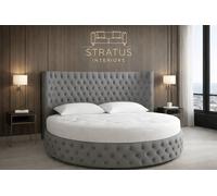 Stratus Interiors Globe Round Velvet Chesterfield Bed with Round Mattress in Grey | Size: Super King Stratus Interiors Grey Super King