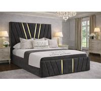Stratus Interiors Gold Accent Upholstered Bed Frame Double 4.6ft with Slatted Base in Black Stratus Interiors Black Double