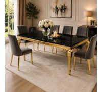 Stratus Interiors Gold Louis Dining Table With Gold Long Metal Legs -- 2 Mt - Black