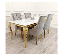 Stratus Interiors Gold Louis Dining Table With Gold Long Metal Legs - Add Professional Assembly And Delivery To Room Of Choice - 1.8 Mt - Black