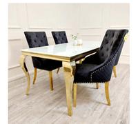 Stratus Interiors Gold Louis Dining Table With Gold Long Metal Legs - Doorstep Delivery Only No Assembly - 1.3 Mt Round - Grey Glass