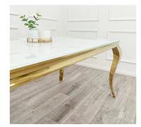 Stratus Interiors Gold Louis Dining Table With Gold Long Metal Legs - Doorstep Delivery Only No Assembly - 2 Mt - Black