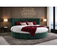 Stratus Interiors Green Orbis Round Bed - Luxury Statement Bed For Bedroom 6Ft 6 Diameter