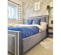 Stratus Interiors Henley Contrast Piping Velvet Upholstered Bed - Green Plush - Metal Gaslift - Single
