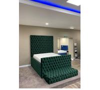 Stratus Interiors Hilton Tall Chesterfield Upholstered Bed Frame With Tall Footboard - Add Professional Assembly & Delivery- Single - No Storage