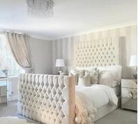 Stratus Interiors Hilton Tall Chesterfield Upholstered Bed Frame With Tall Footboard - Add Professional Assembly & Delivery- Double - No Storage