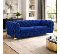 Stratus Interiors Italian Chesterfield Sofa Plush Velvet UK Manufactured in Cream | Size: 2 Seater Stratus Interiors Cream 2 Seater