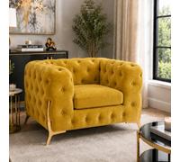 Stratus Interiors Italian Luxury Chesterfield Plush Velvet Sofa, Deep Button Tufted Living Room Statement Sofa With Gold Legs-Gold - Armchair