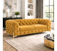 Stratus Interiors Italian Luxury Chesterfield Plush Velvet Sofa, Deep Button Tufted Living Room Statement Sofa With Gold Legs - Gold - 2 Seater