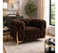 Stratus Interiors Italian Luxury Chesterfield Plush Velvet Sofa, Deep Button Tufted Living Room Statement Sofa With Gold Legs - Brown - Armchair