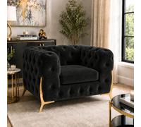 Stratus Interiors Italian Luxury Chesterfield Plush Velvet Sofa, Deep Button Tufted Living Room Statement Sofa With Gold Legs - Black - Armchair