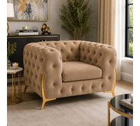 Stratus Interiors Italian Luxury Chesterfield Plush Velvet Sofa, Deep Button Tufted Living Room Statement Sofa With Gold Legs - Mink - Armchair