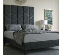 Stratus Interiors Julius Gold And Silver Abstract Accent Strip Bed Frame Optional Gas Lift Storage - Pebble Plush - Slatted Base - King