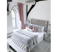 Stratus Interiors Kensington Wing Back Studded Bed Frame. - Add Professional Assembly & Delivery- Small Double - Gas Lift Ottoman Storage Type