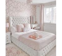 Stratus Interiors Kensington Wing Back Studded Bed Frame. - Doorstep Delivery Only No Assembly - Double - Gas Lift Ottoman Storage Type