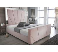 Stratus Interiors Knightsbridge Art Deco Lined Mirrored Bed Frame - Doorstep Delivery Only No Assembly - Small Double - Gas Lift Ottoman Storage