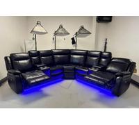 Stratus Interiors Lily Black Electric Recliner Corner Sofa With 2 Consoles & 4 Cup Holders - Air Leather, Family Entertainment Seating