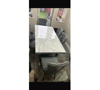 Stratus Interiors Louis Marble Top Dining Table With Long Metal Legs - Add Professional Assembly & Delivery- 1.8 Mt - White Marble