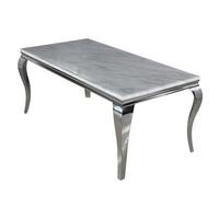 Stratus Interiors Louis Marble Top Dining Table With Long Metal Legs - Doorstep Delivery Only No Assembly - 1.3 Mt Round - Grey Glass