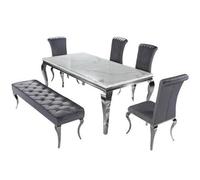 Stratus Interiors Louis Marble Top Dining Table With Long Metal Legs - Doorstep Delivery Only No Assembly - 1.3 Mt Round - Grey