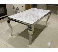 Stratus Interiors Louis Marble Top Dining Table With Long Metal Legs - Doorstep Delivery Only No Assembly - 1.6 Mt - White Marble