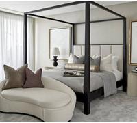 Stratus Interiors Metallic Four Poster Luxury Upholstered Bed Gold Chrome Silver Master Bedroom