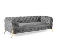 Stratus Interiors Modern Italian Chesterfield Sofa Plush Velvet 3 Seater 195W in Dark Grey | Size: 190 cm x 60 cm Stratus Interiors Dark Grey 190 cm x 60 cm