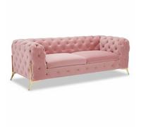 Stratus Interiors Modern Italian Chesterfield Sofa Plush Velvet 3 Seater 195W in Light Pink | Size: 190 cm x 60 cm Stratus Interiors Light Pink 190 cm x 60 cm