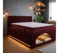 Stratus Interiors Modern Upholstered Bed Frame with Built-In Dog Bed in Dark Red | Size: Double Stratus Interiors Dark Red Double