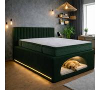 Stratus Interiors Modern Upholstered Bed Frame with Built-In Dog Bed in Green | Size: Super King Stratus Interiors Green Super King