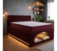 Stratus Interiors Modern Upholstered Bed Frame With Built-In Dog Bed - Pet-Friendly Platform Bed - Double