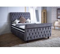 Stratus Interiors Montreal Chesterfield Upholstered Sleigh Bed Frame - Doorstep Delivery Only No Assembly - Super King - No Storage Type