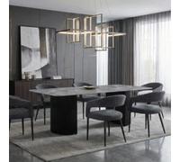 Stratus Interiors Olympia Travertine Effect Dining Table - Cream Stone Effect Table With Fluted Pedestal Base, Modern Dining Room Furniture Grey