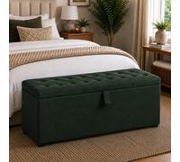 Stratus Interiors Ottoman Blanket Box With Chesterfield Deep Button Lid, Luxury Upholstered Storage Chest & Bedroom Bench - Green Plush