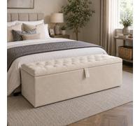 Stratus Interiors Ottoman Storage Box With Chesterfield Tufted Lid, Large Upholstered Blanket Chest For Bedroom & Living Room Storage - Cream Naples