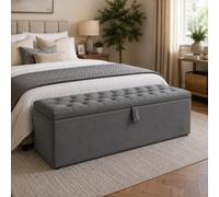 Stratus Interiors Ottoman Storage Box With Chesterfield Tufted Lid, Large Upholstered Blanket Chest For Bedroom, Living Room & Hallway - Grey Plush