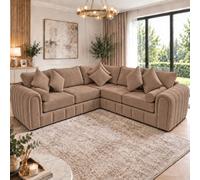 Stratus Interiors Oyster Lined Fabric Sofa - Luxury Upholstered Contemporary Lounge Seating With Cushions For Living Room - L Shape Corner - Mink