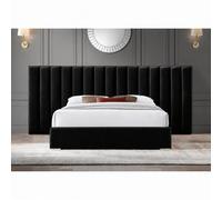 Stratus Interiors Raphael Extra Wide Luxury Upholstered Bed Frame - Modern Paneled Statement Headboard - Gas Lift Storage - Black - Super King