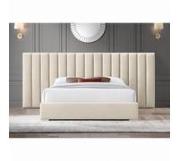 Stratus Interiors Raphael Extra Wide Luxury Upholstered Bed Frame - Modern Paneled Statement Headboard - Gas Lift Storage - Cream - Super King