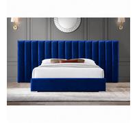 Stratus Interiors Raphael Extra Wide Luxury Upholstered Panel Bed Frame With Modern Paneled Statement Headboard - No Storage - Blue - Single