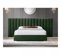 Stratus Interiors Raphael Extra Wide Luxury Upholstered Panel Bed Frame With Modern Paneled Statement Headboard- Gas Lift Storage- Green -Super King